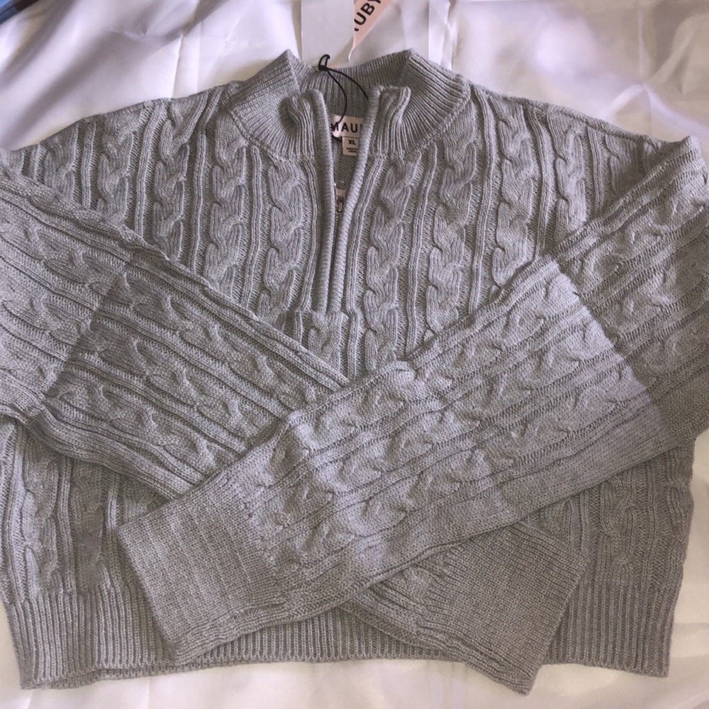🆕 MAUBY Half Zip Cable Knit Gray Pullover Gray size XL